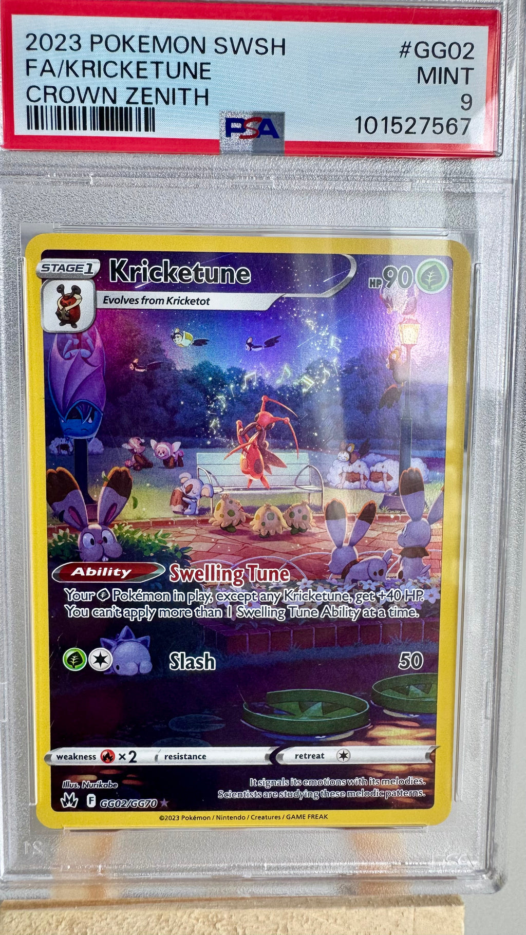 Kricketune #GG02 - Crown Zenith Galarian Gallery - PSA 9 MINT - 2023 Pokémon